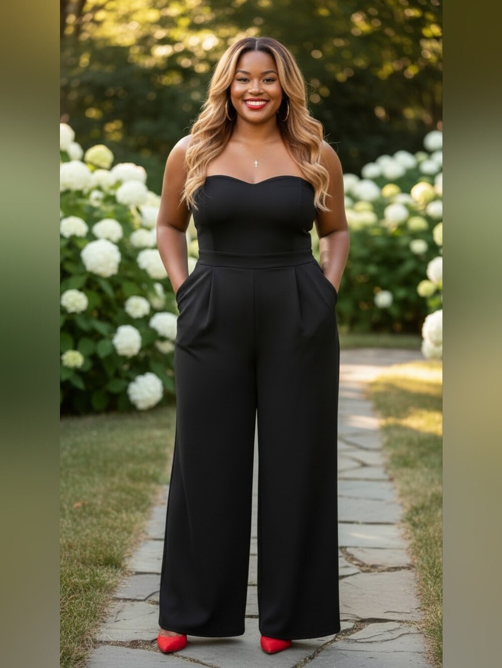 LOFT Black Strapless Wide Leg Jumpsuit Pockets Elastic Waist Tube Top Size 16